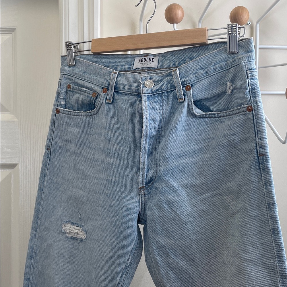 Aritzia - Agolde - Riley High Rise Straight Jeans Ripped - Blue - 28 - Picture 2 of 13